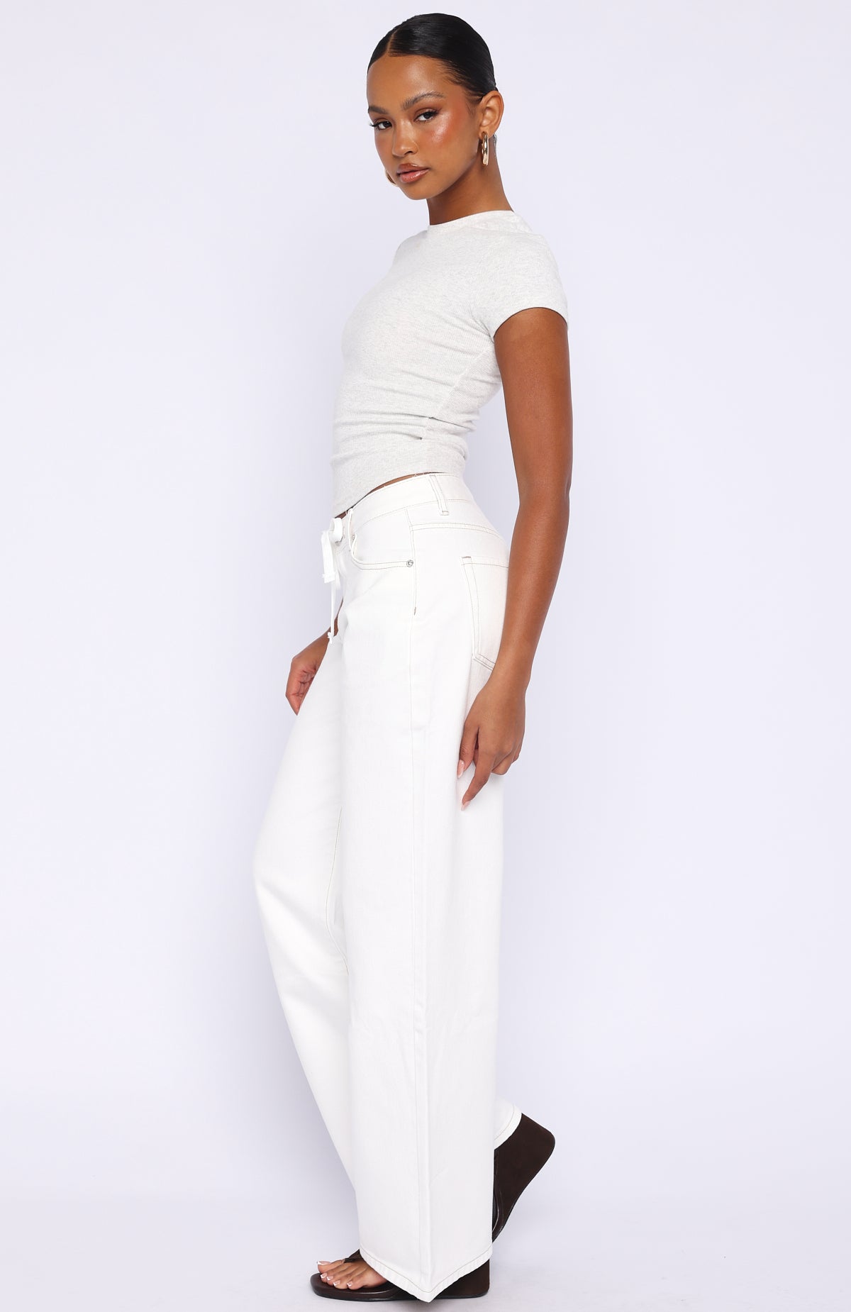 Kendall Mid Rise Wide Leg Jeans Off White | White Fox Boutique US