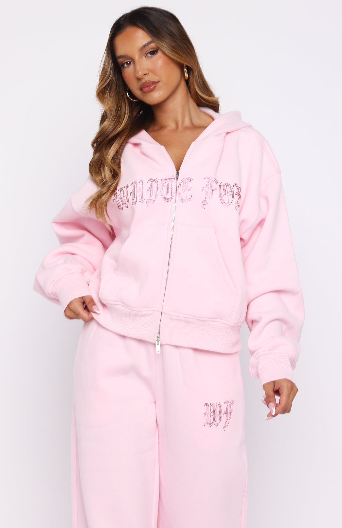 Lucky Ones Boxy Zip Front Hoodie Pink | White Fox Boutique US
