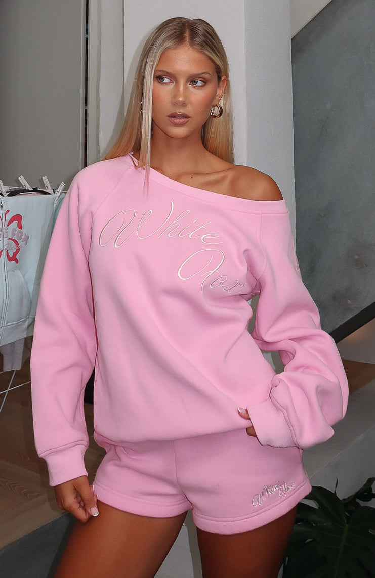 Lucky Thirteen Elsa Off Shoulder Sweater Candy Pink | White Fox