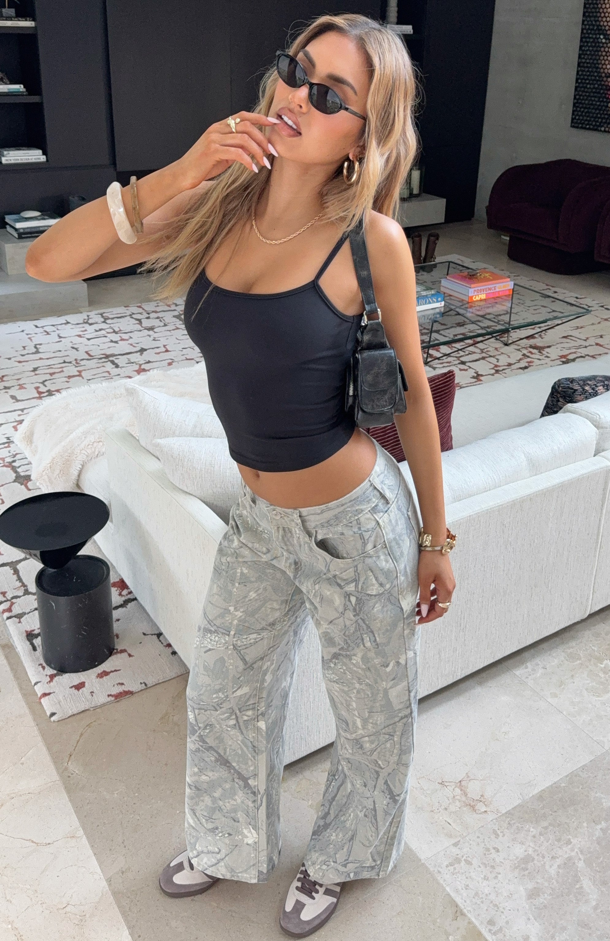 goggles jeans Maeve Low Rise Wide Leg Jeans Sand Camouflage