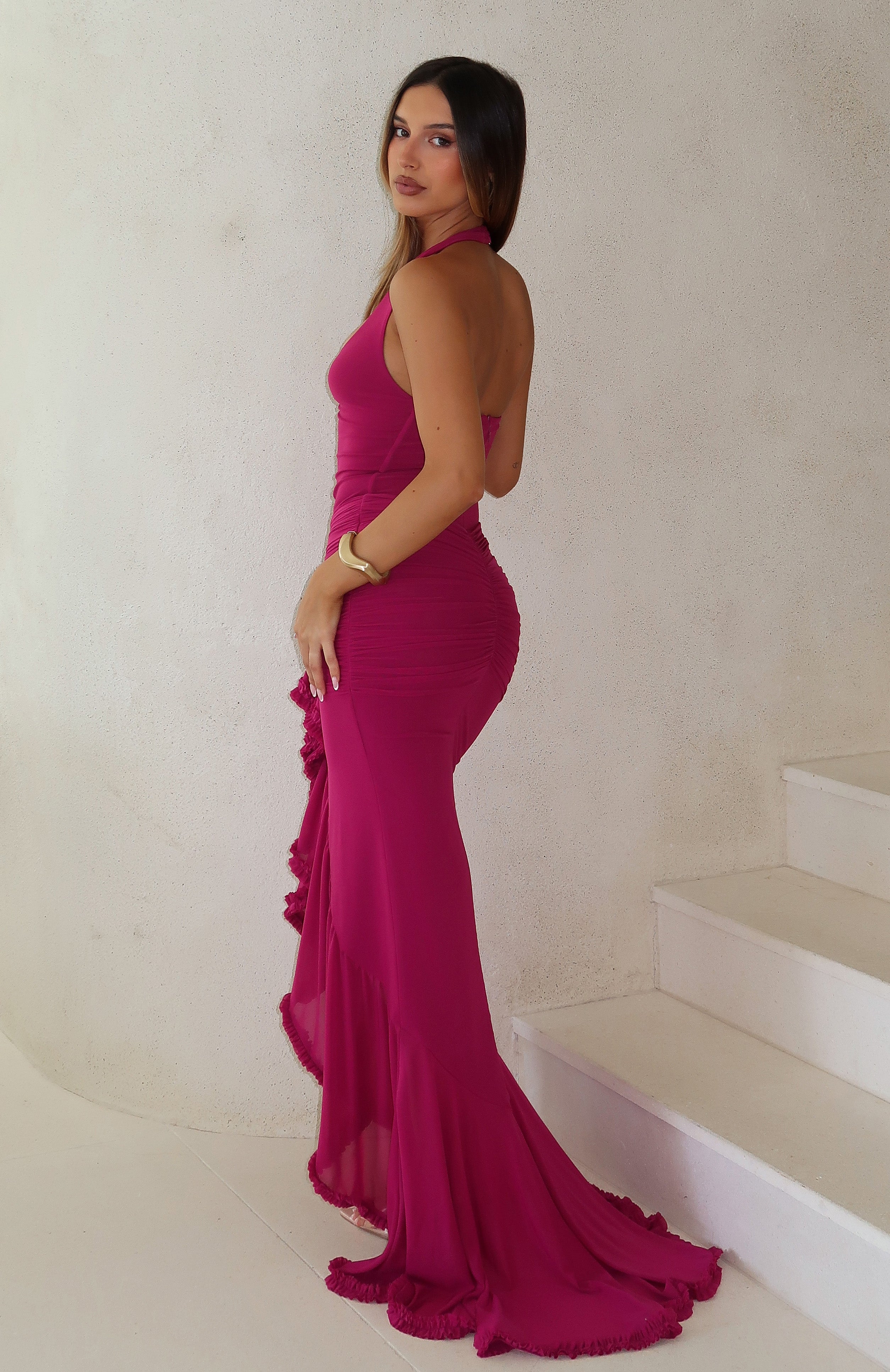 chara maxi dress magenta Main Character Energy Mesh Maxi Dress Fuchsia