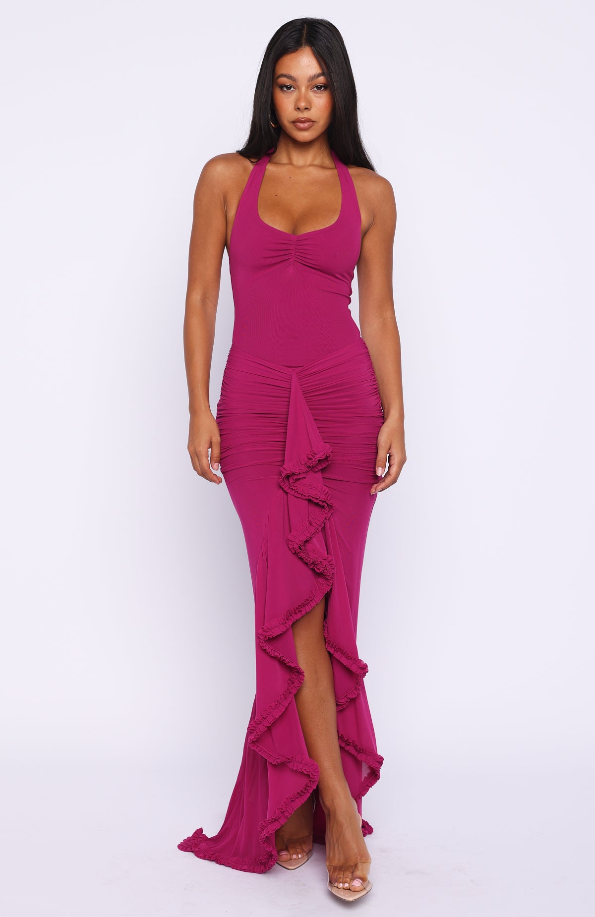 mahalia maxi dress in fuchsia sndys Main Character Energy Mesh Maxi Dress Fuchsia