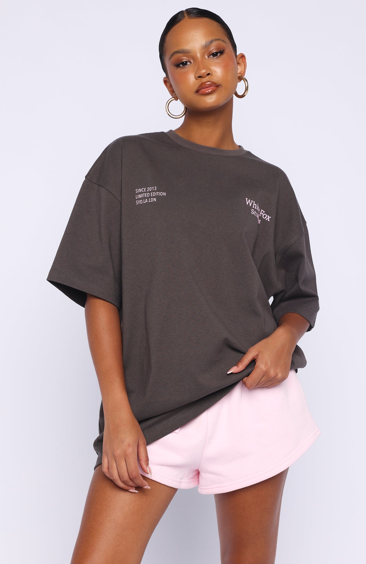 Midnight Chill Oversized Tee Charcoal | White Fox Boutique US