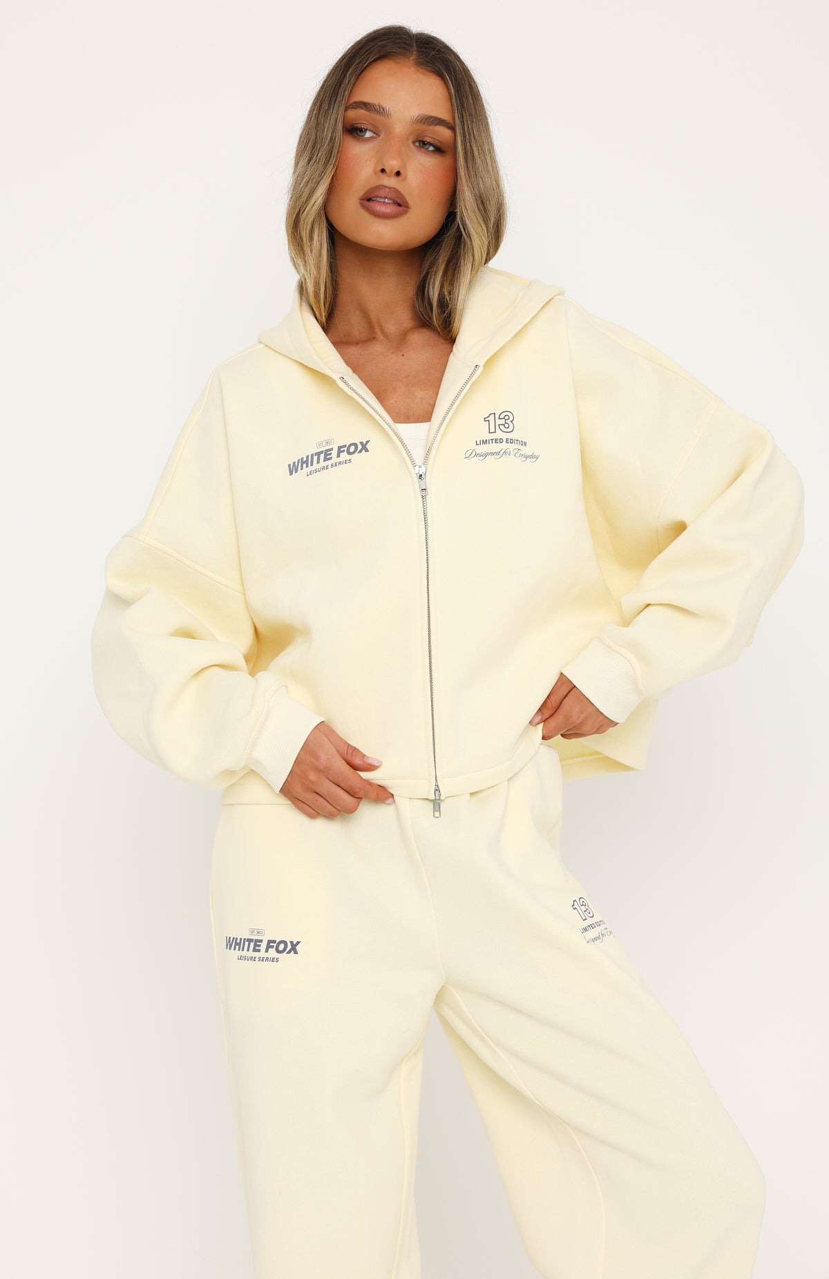 Never Missed Oversized Slouch Zip Front Hoodie Butter | White Fox