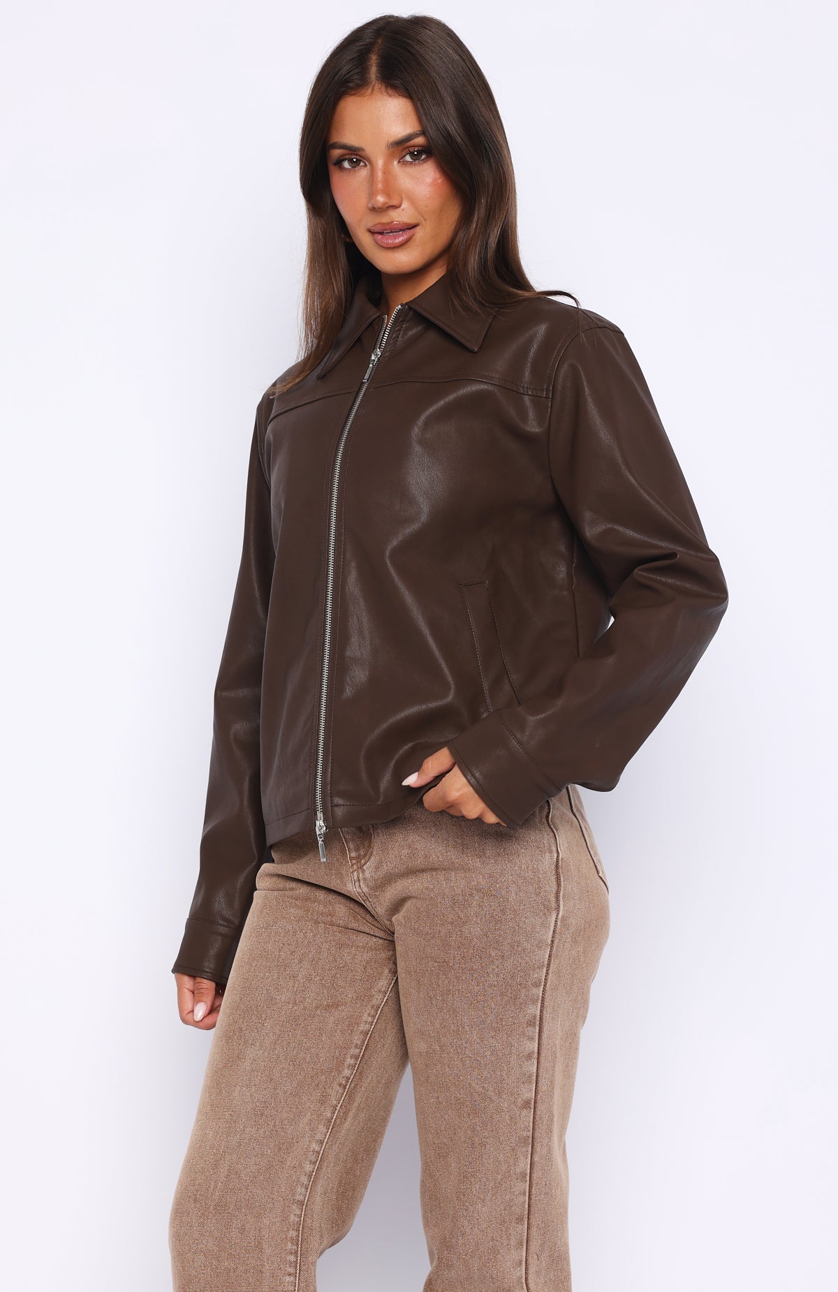 Never Possible Pu Jacket Chocolate | White Fox Boutique US