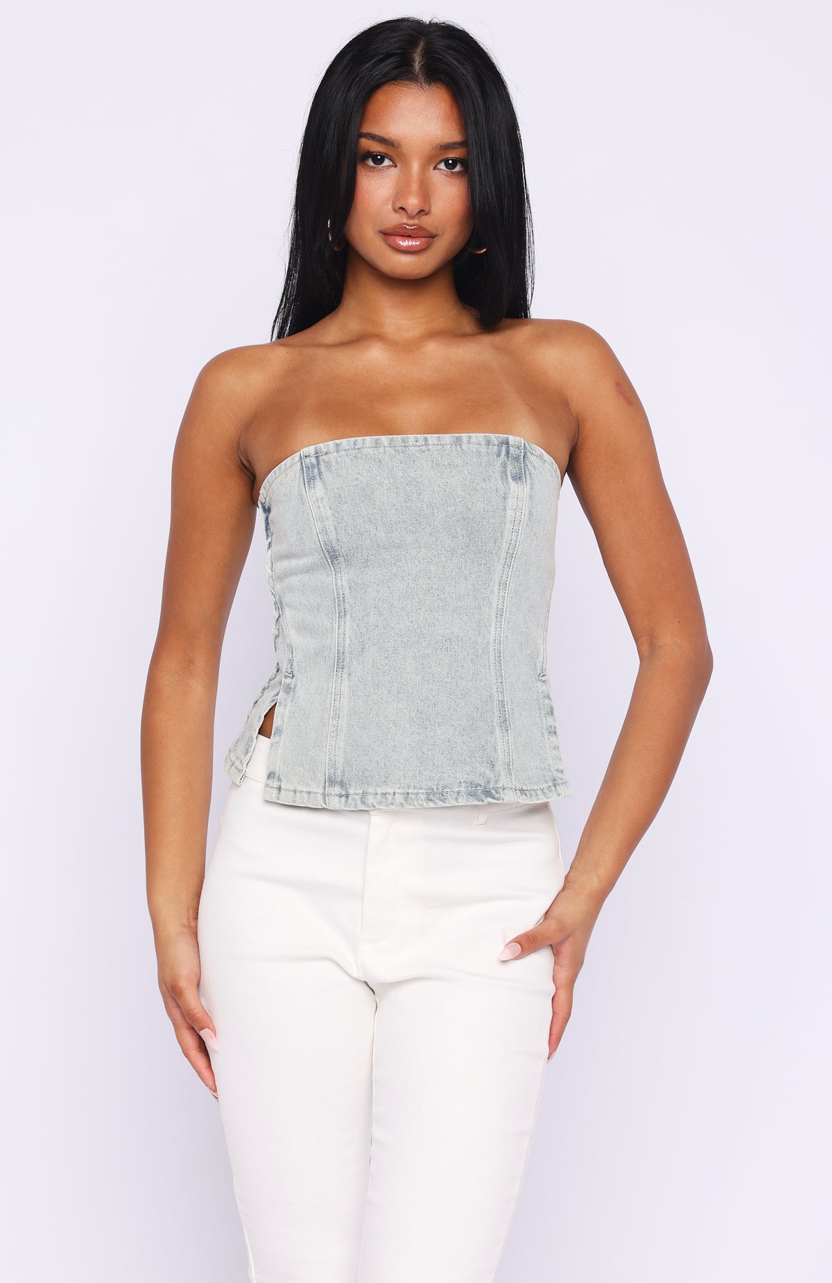 その他 SALSATION TOPS blue denim white-fox-not-listening-