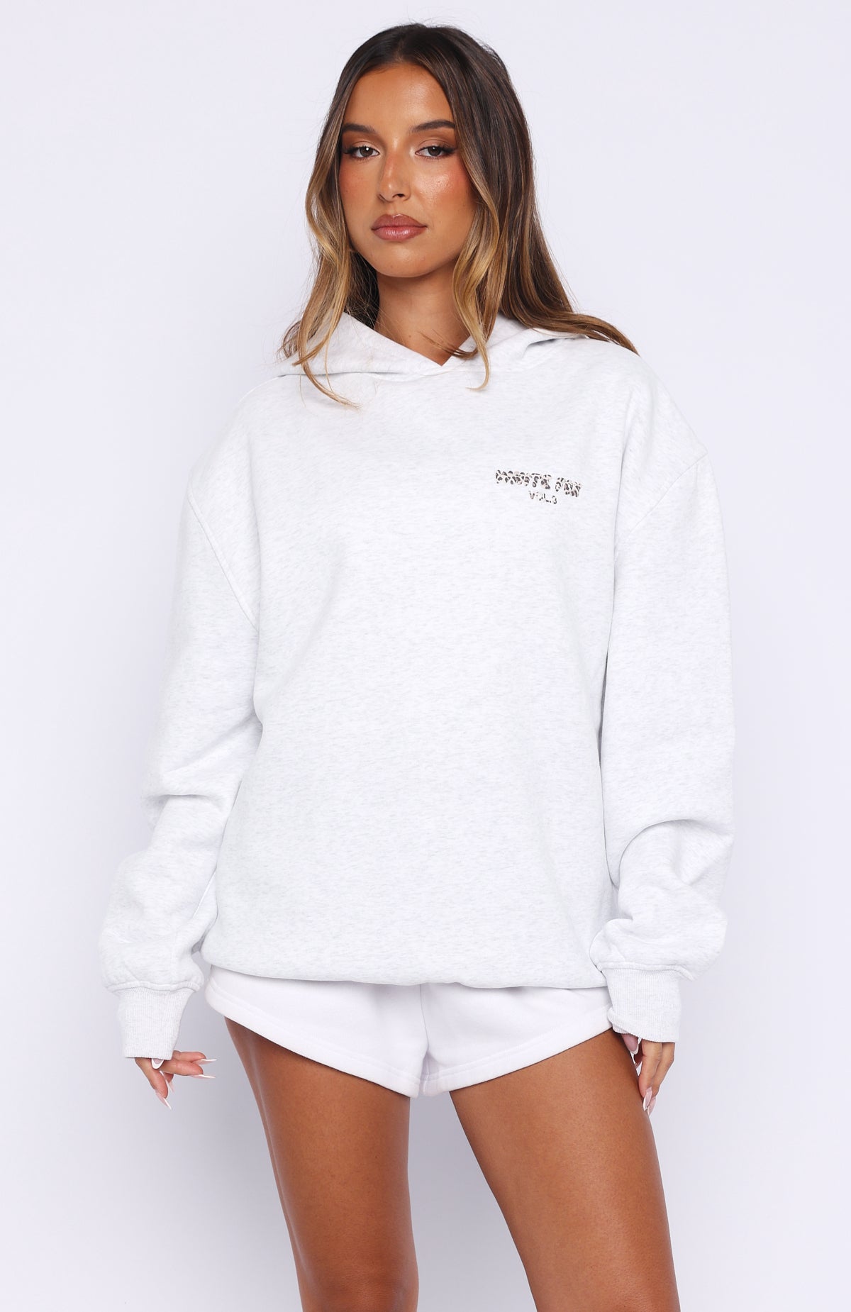 Offstage Printed Oversized Hoodie Grey Marle/Leopard | White Fox