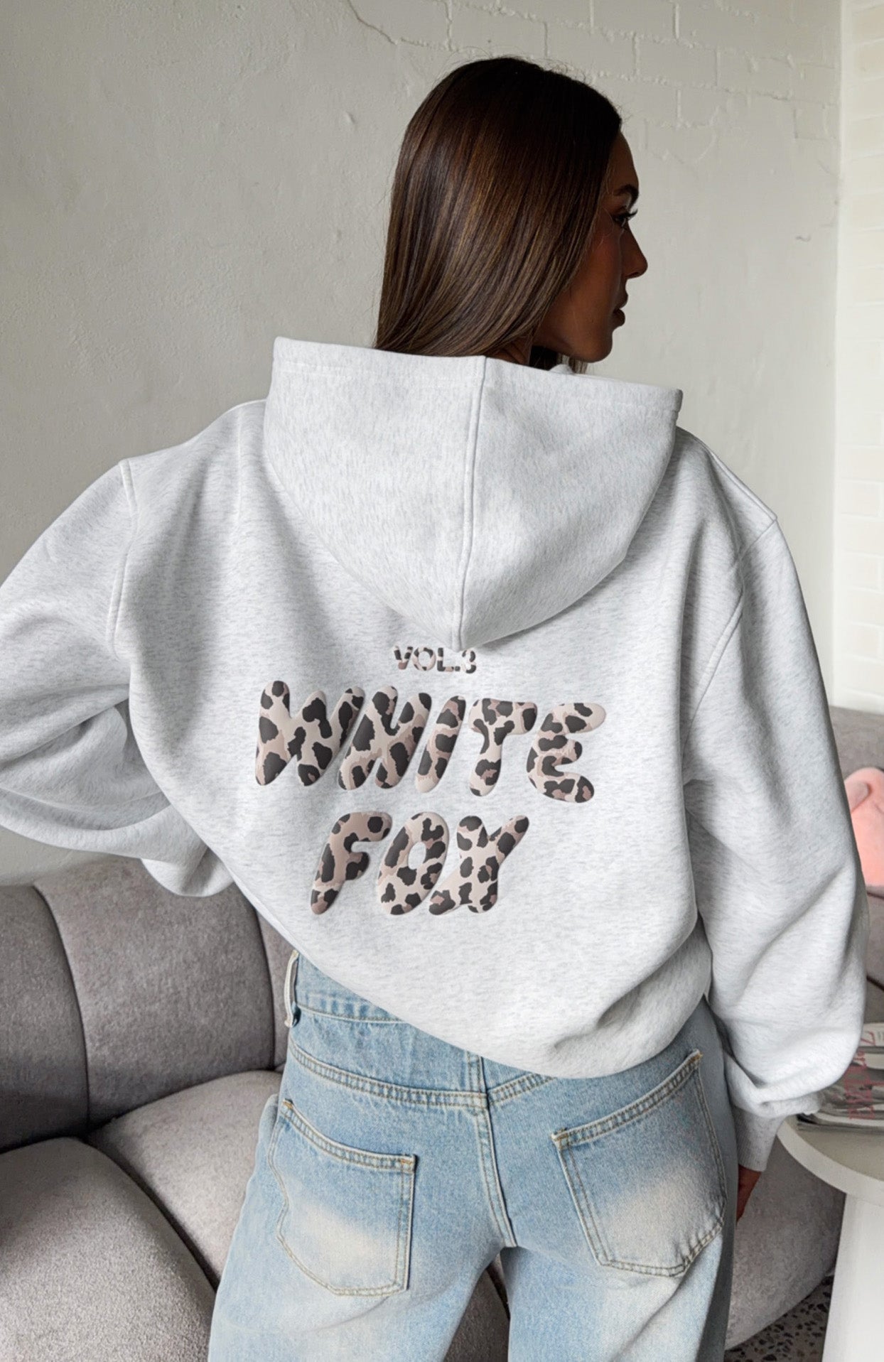 Offstage Printed Oversized Hoodie Grey Marle/Leopard | White Fox