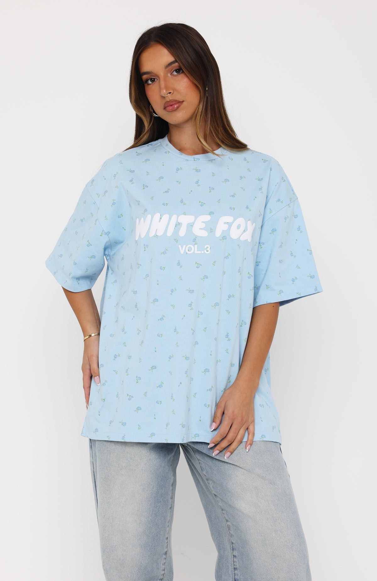 Offstage Printed Oversized Tee Blue Ditsy | White Fox Boutique US