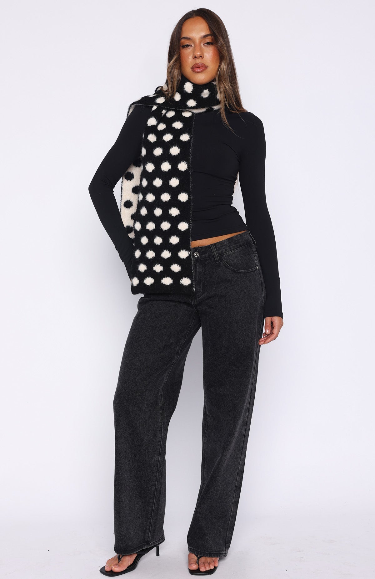 Olesia Polka Dot Scarf Black & Cream | White Fox Boutique US