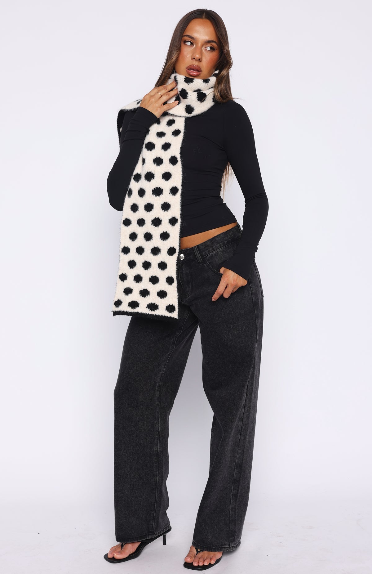 Olesia Polka Dot Scarf Black & Cream | White Fox Boutique US
