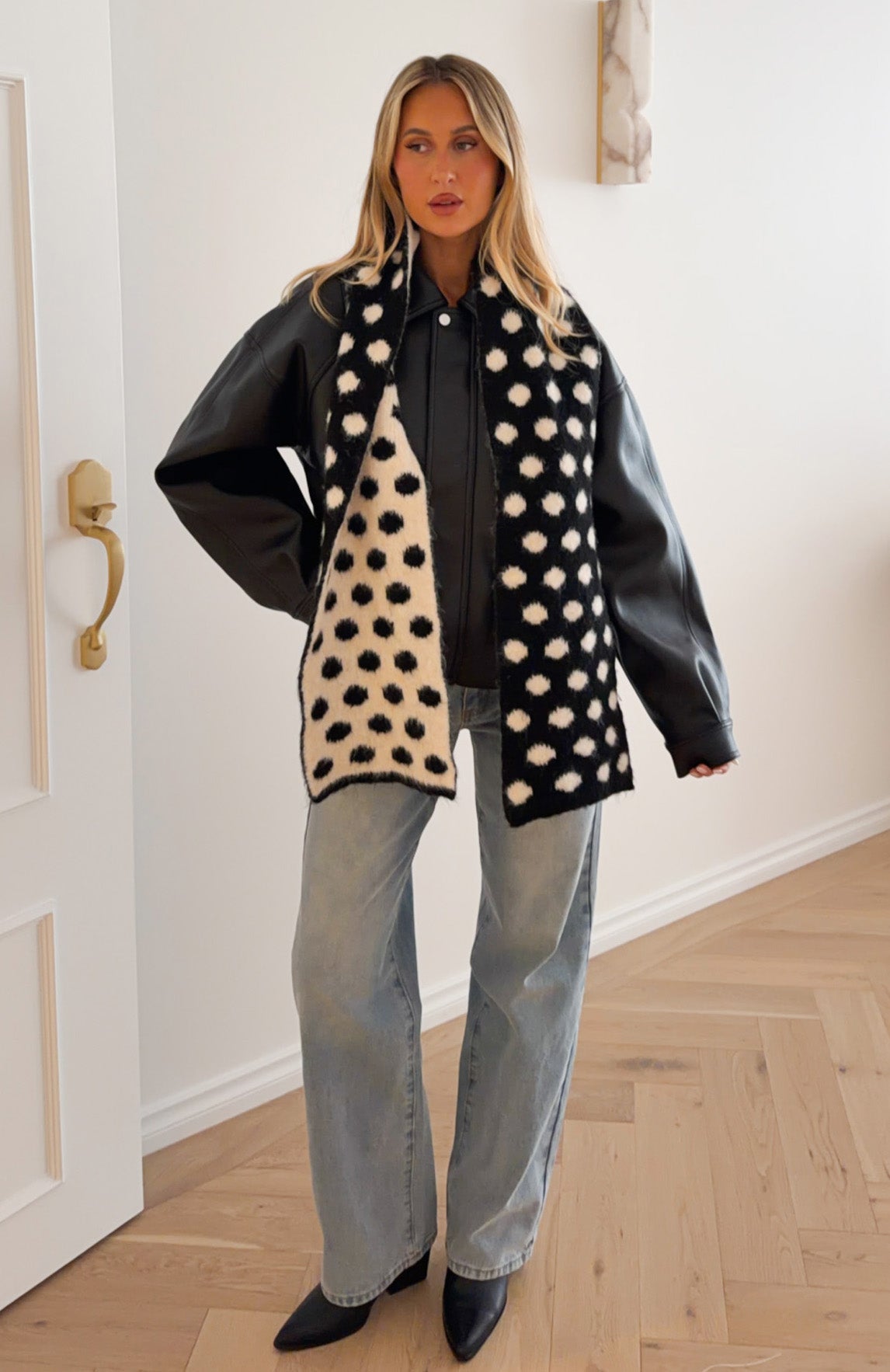 Olesia Polka Dot Scarf Black & Cream | White Fox Boutique US