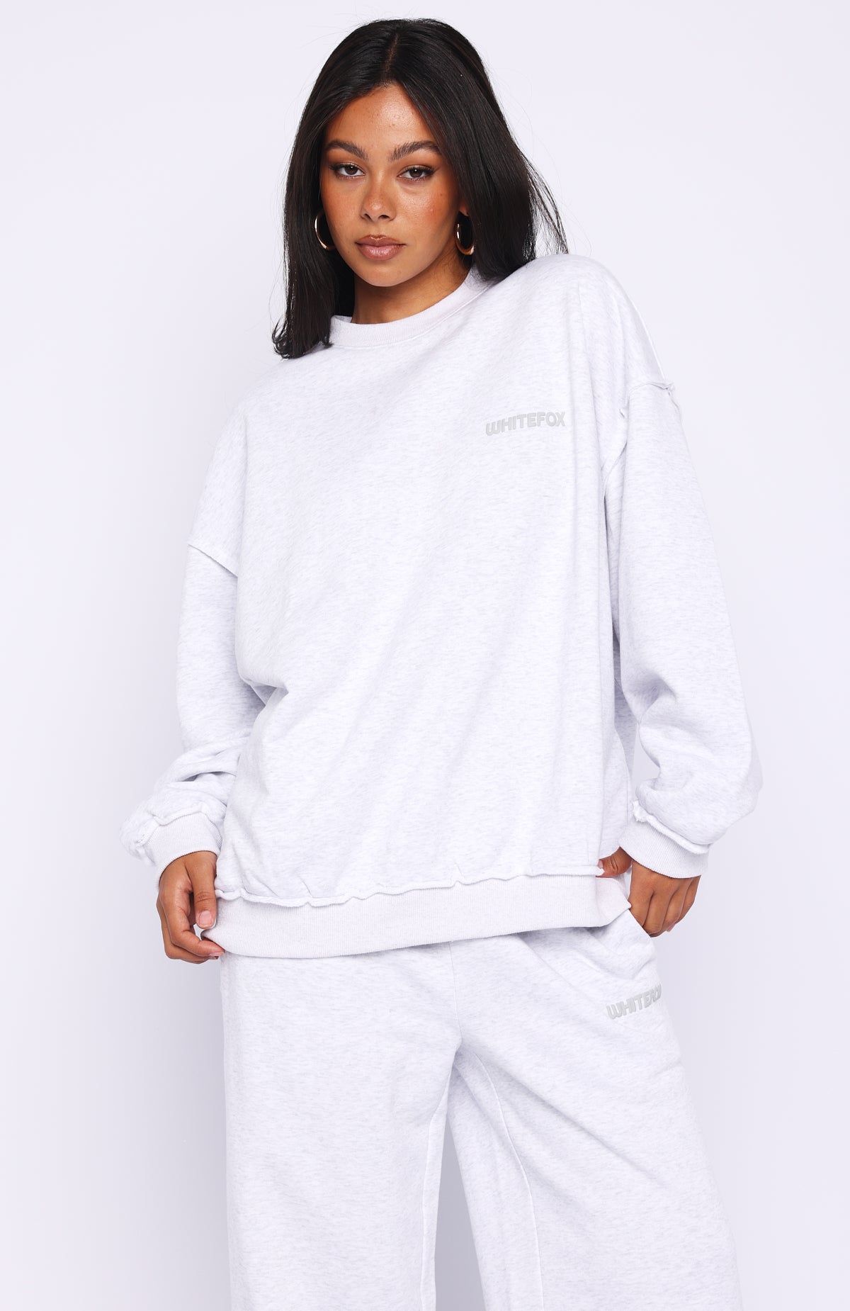 On My Own Terms Oversized Drop Shoulder Sweater Grey Marle | White
