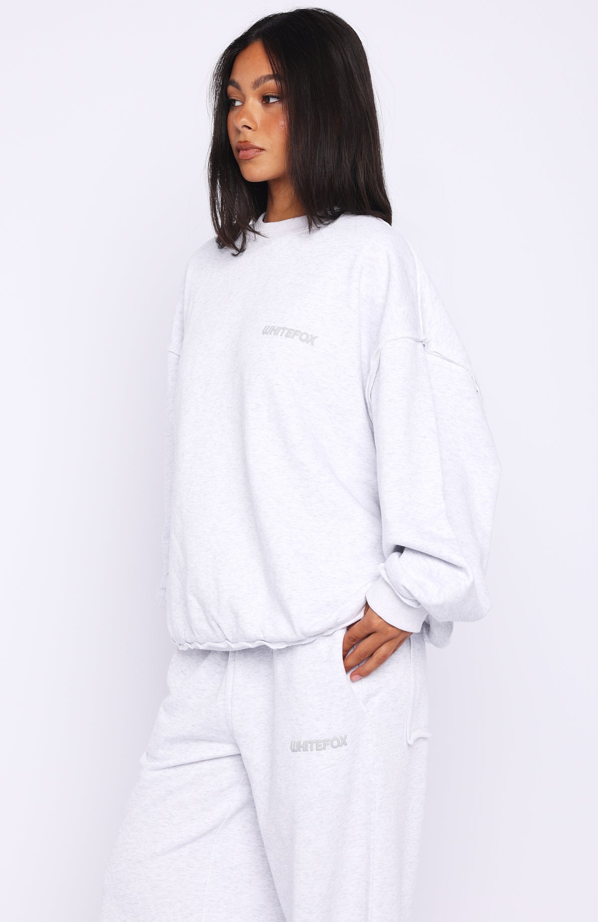 On My Own Terms Oversized Drop Shoulder Sweater Grey Marle | White