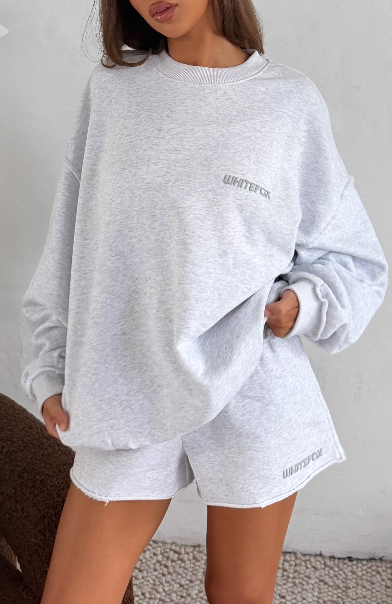On My Own Terms Oversized Drop Shoulder Sweater Grey Marle | White