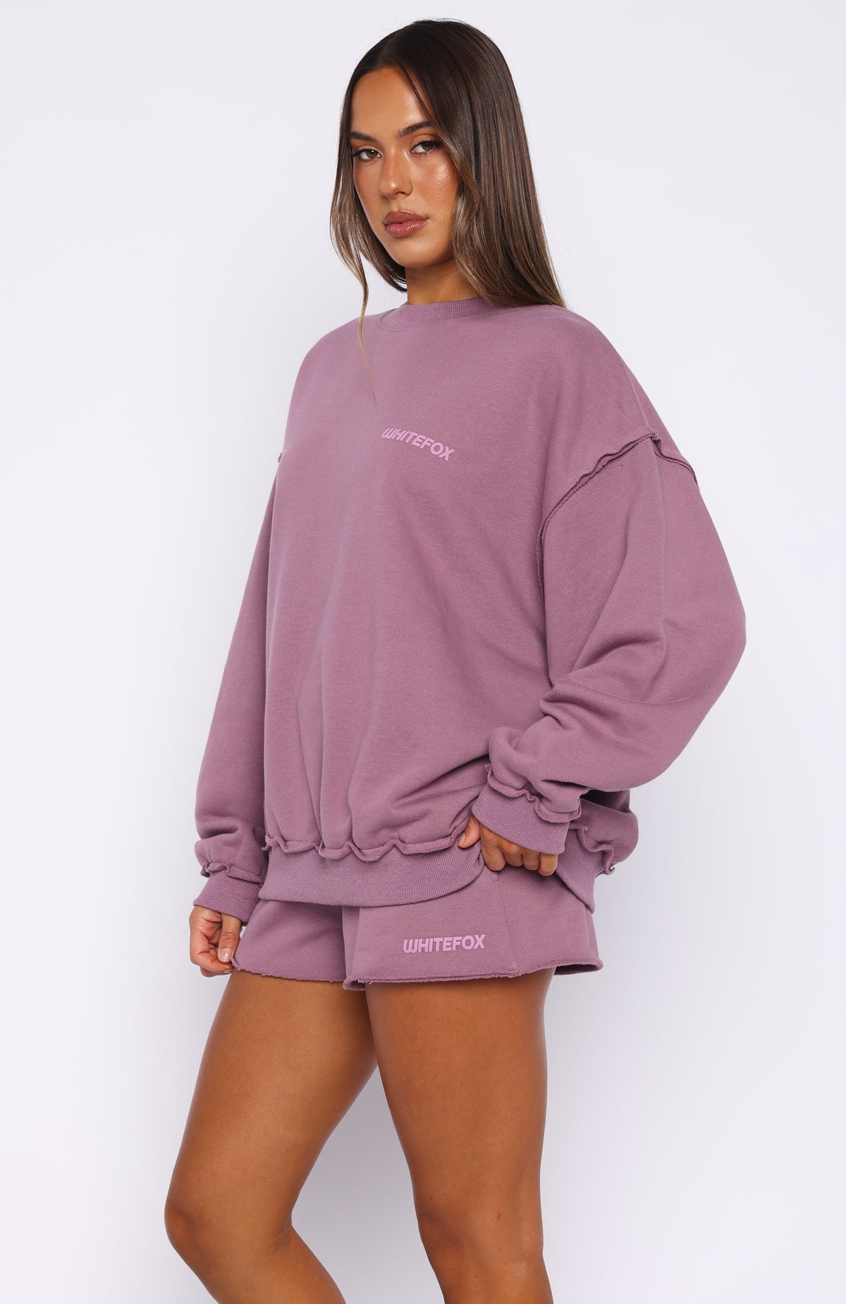 On My Own Terms Oversized Drop Shoulder Sweater Dusty Plum | White