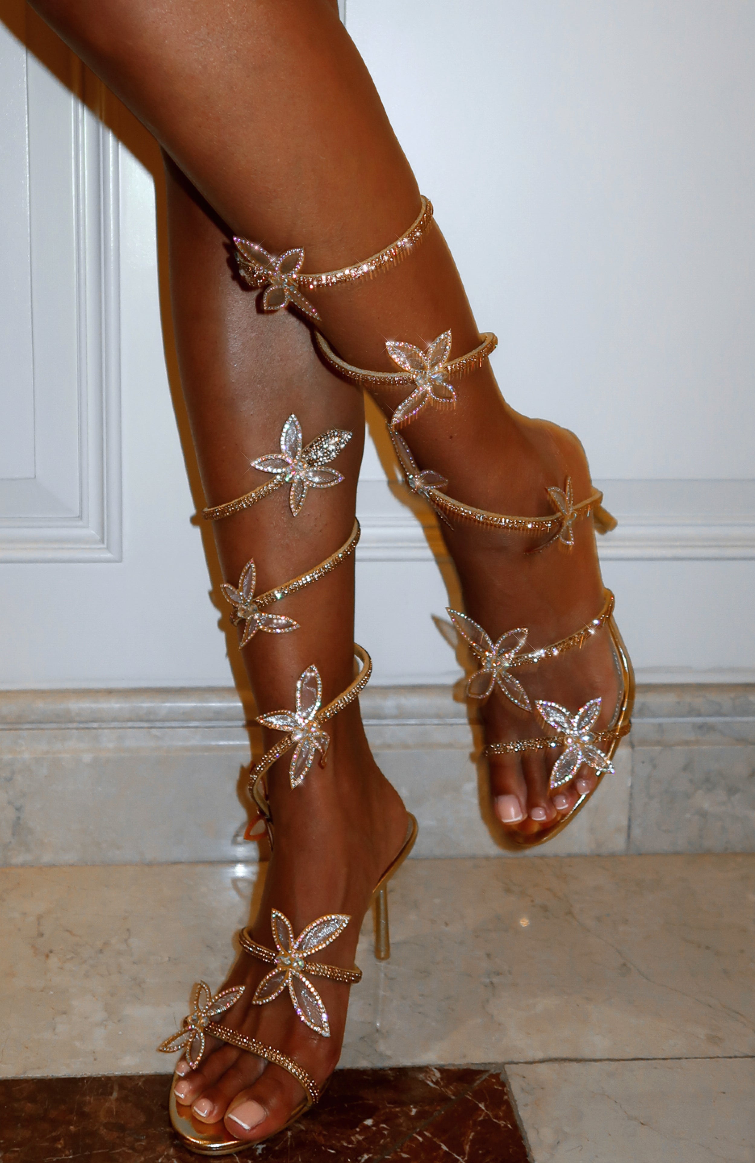 gold ankle wrap heels