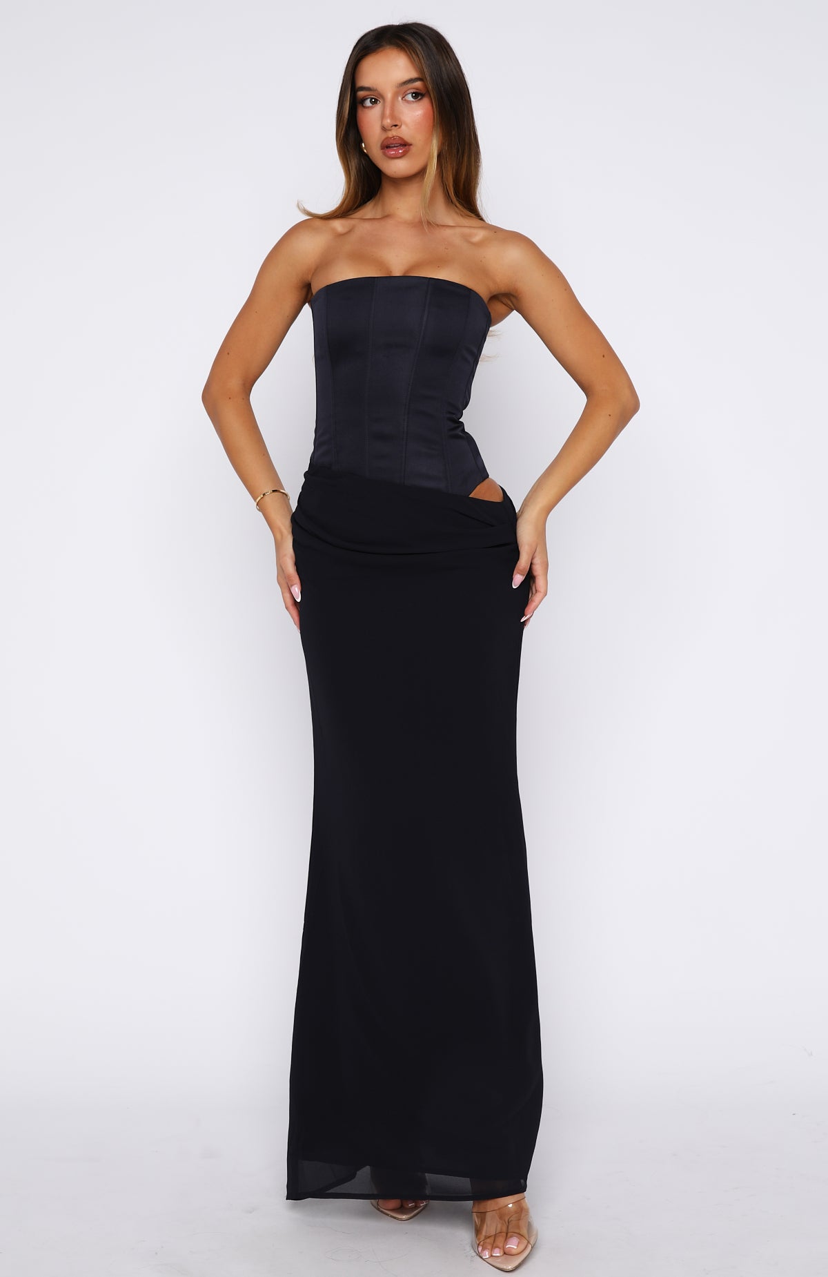 Peach Fizz Strapless Maxi Dress Navy | White Fox Boutique US