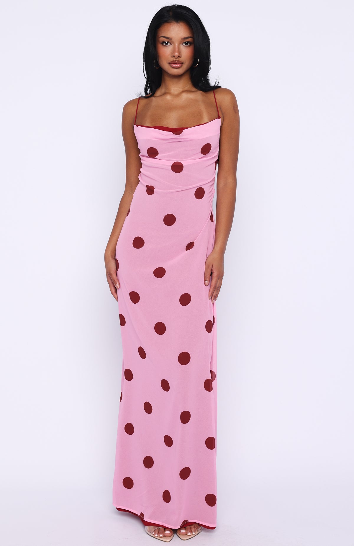 Peony Pop Maxi Dress Pink Polka Dot | White Fox Boutique US