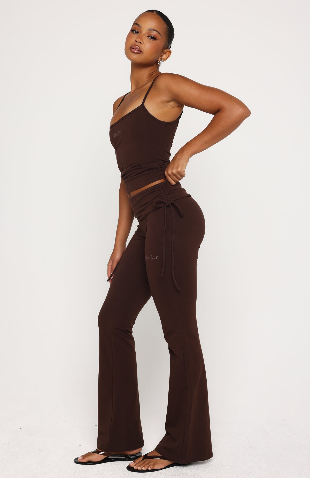 Pretty Vibes Fold Over Flare Pants Chocolate | White Fox Boutique US