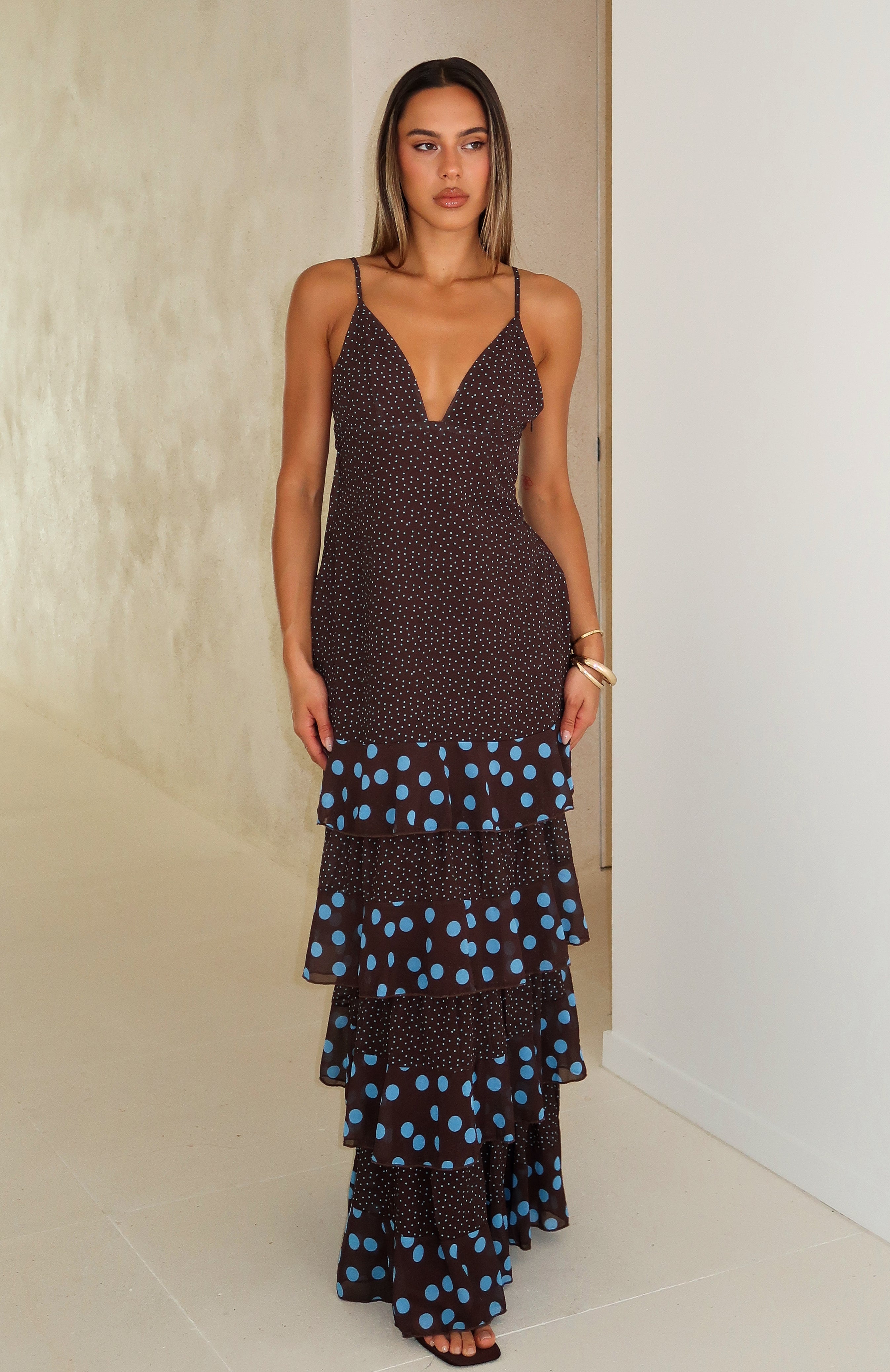 brown and blue polka dot dress Zara - Polka Dot Mini Dress - Brown-Blue - L
