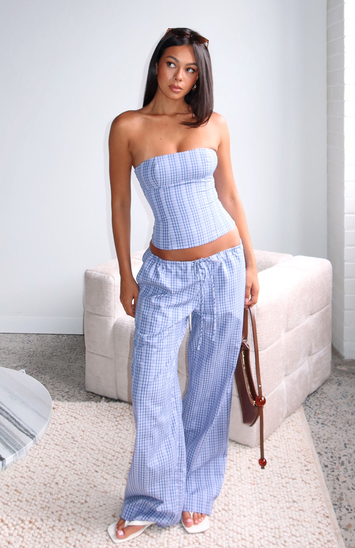 Promise Me This Pants Navy Check | White Fox Boutique US