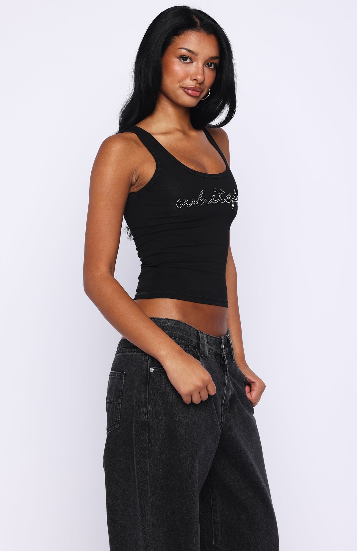 Radiant Beauty Studded Tank Top Black | White Fox Boutique US