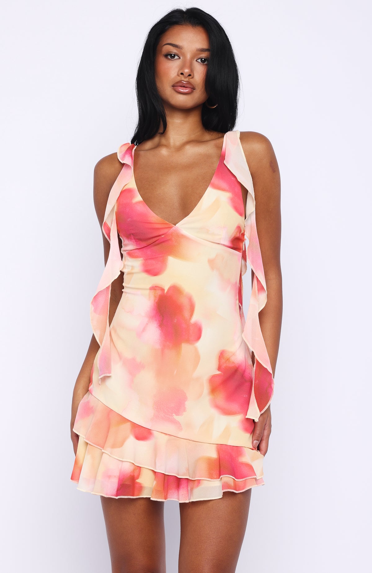 white and orange floral dress Rebel Rebel Mini Dress Honeydew Floral