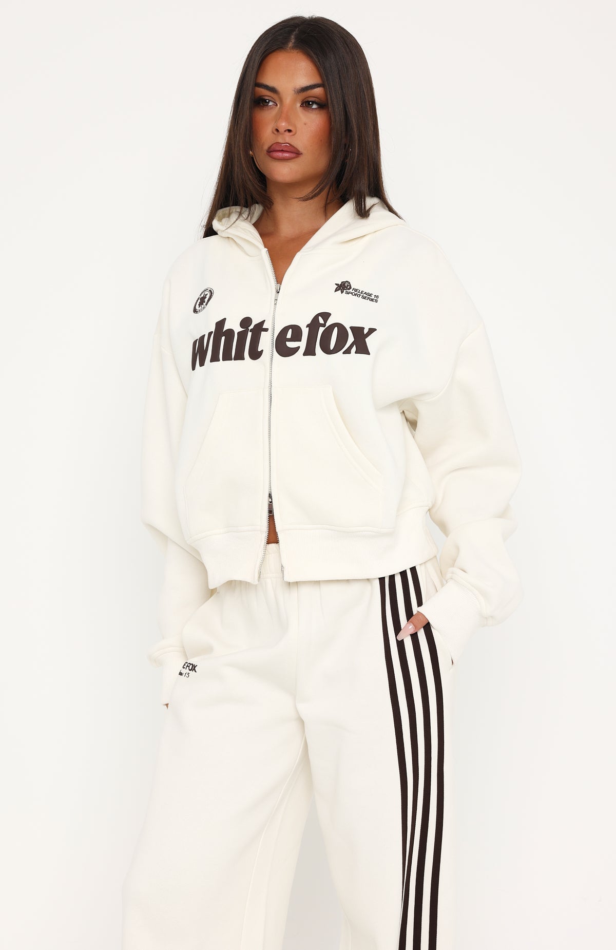 Release 15 Janie Boxy Zip Front Hoodie Off White | White Fox