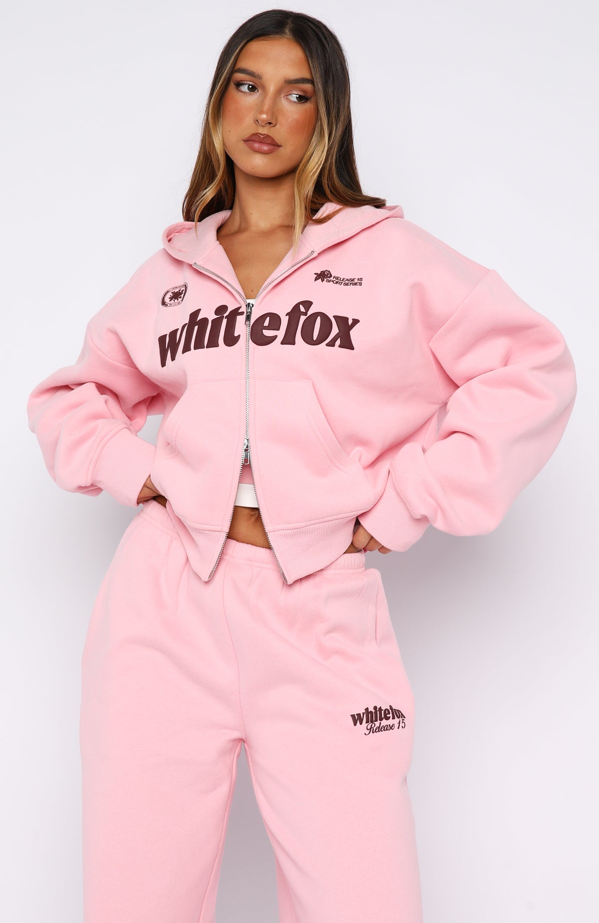 Release 15 Janie Boxy Zip Front Hoodie Pink | White Fox Boutique US