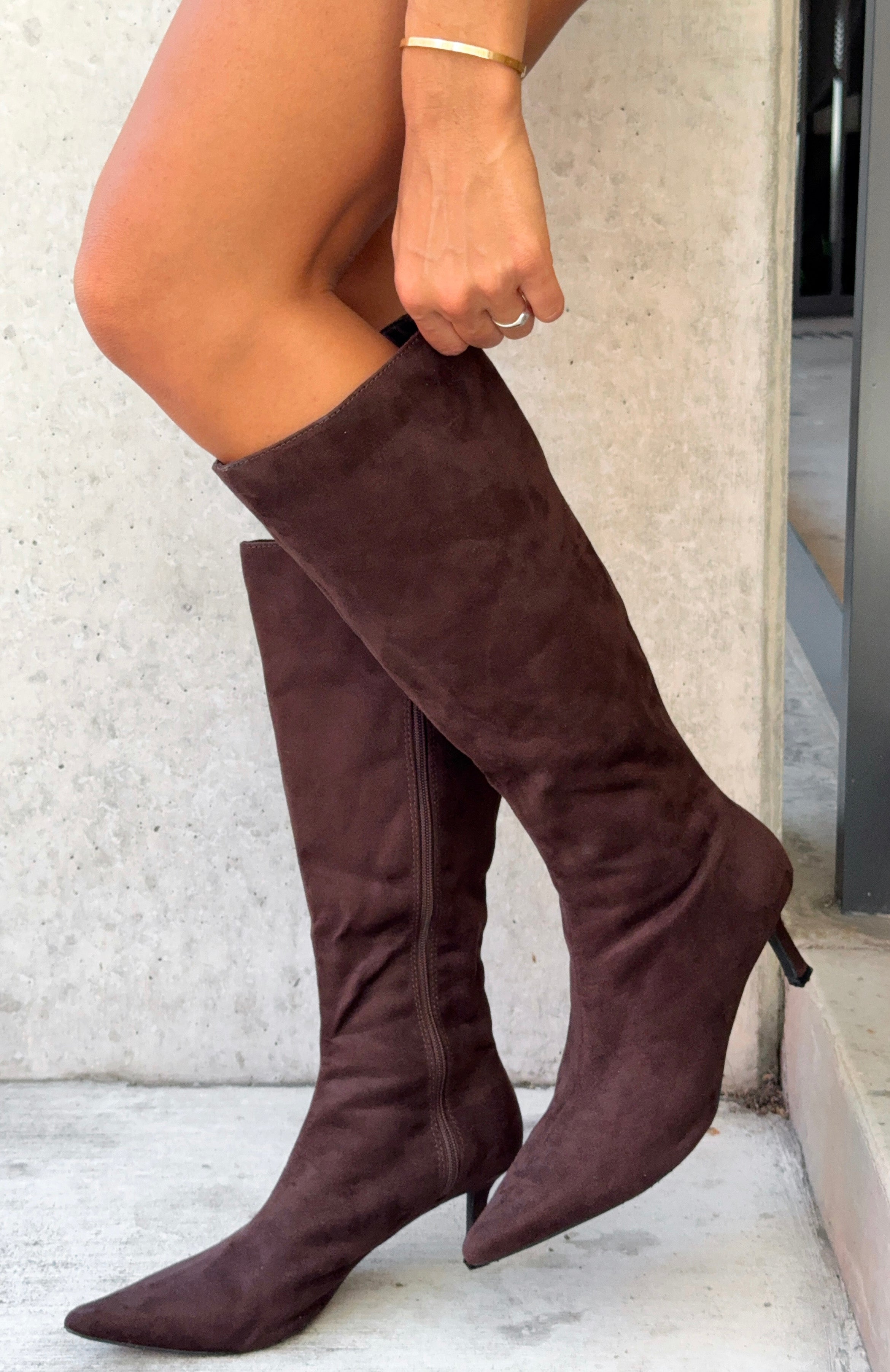 Rosalina Knee High Boots Chocolate Faux Suede | White Fox Boutique US