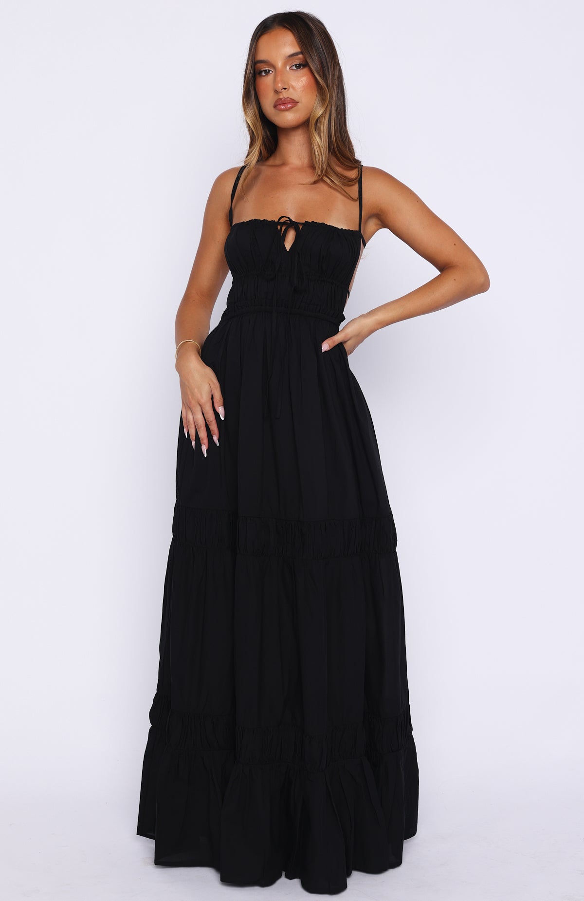 black maxi dress with ruffles Rumour Has It Maxi Dress Black
