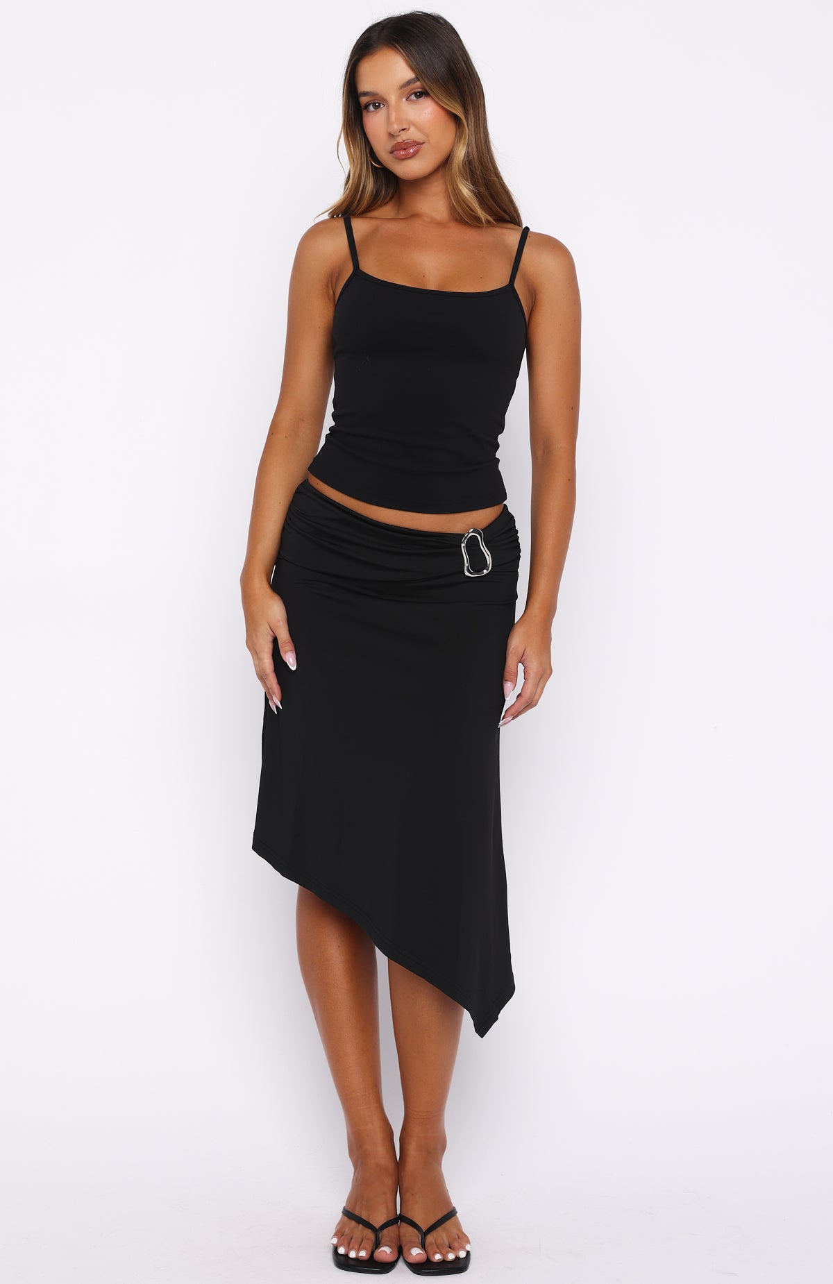 Sending My Love Asymmetric Midi Skirt Black | White Fox Boutique US