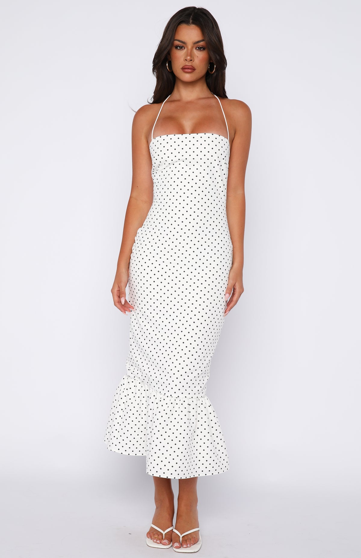 ladies white midi dresses Black and White Polka Dot Prom Dresses with Oversized Satin Bow & High –  Viniodress main image 0