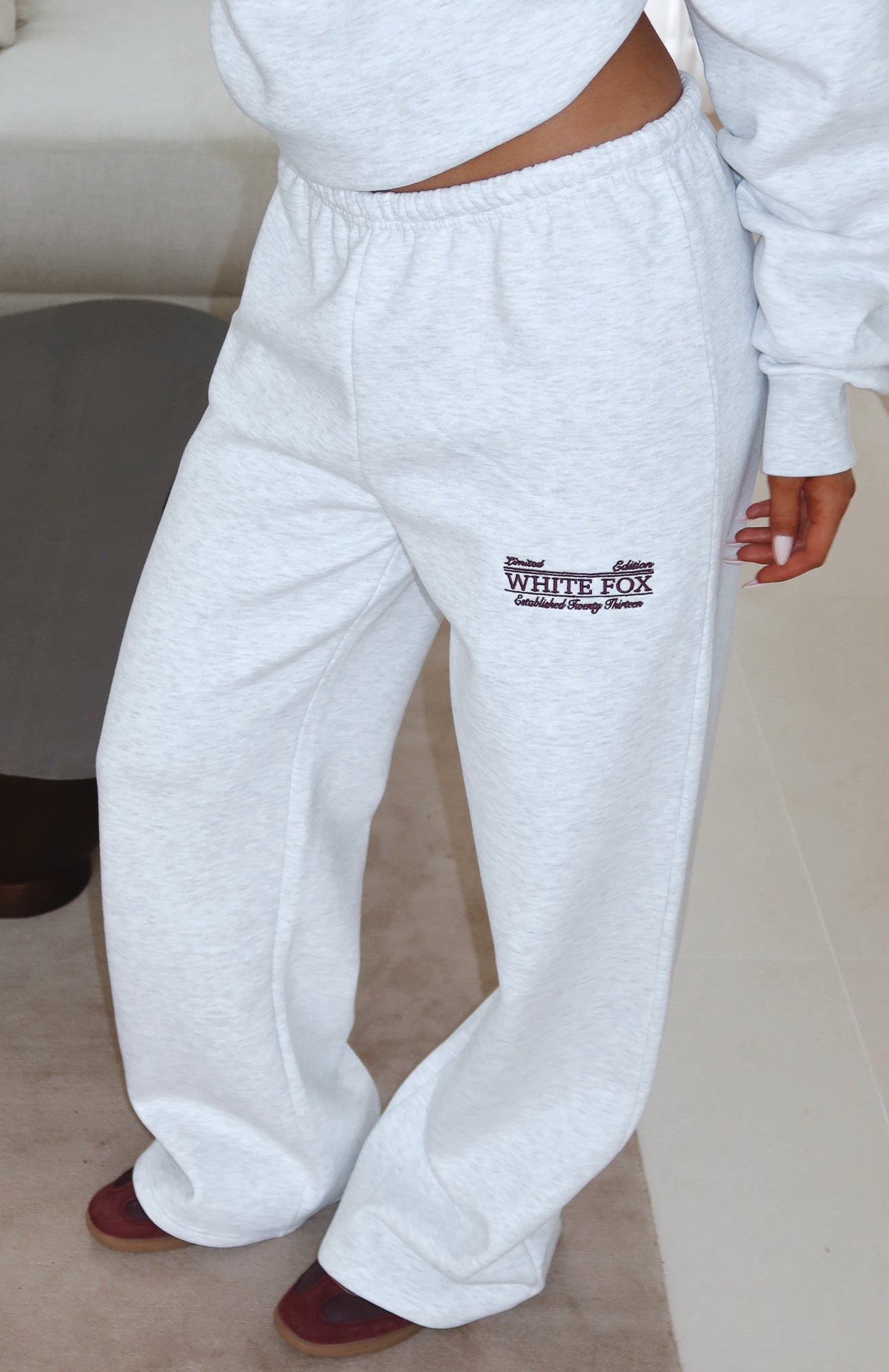 Standing My Ground Wide Leg Sweatpants Grey Marle | White Fox