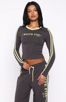 Star Of The Night Long Sleeve V Neck Baby Tee Charcoal