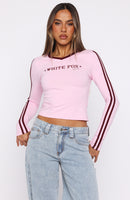 Star Of The Night Long Sleeve V Neck Baby Tee Pink
