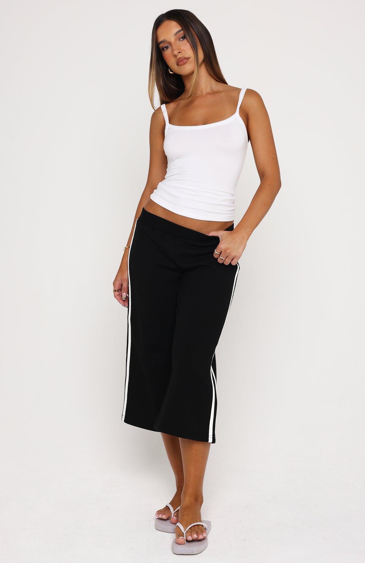 Stuck In A Daze Capri Track Pants Black | White Fox Boutique US