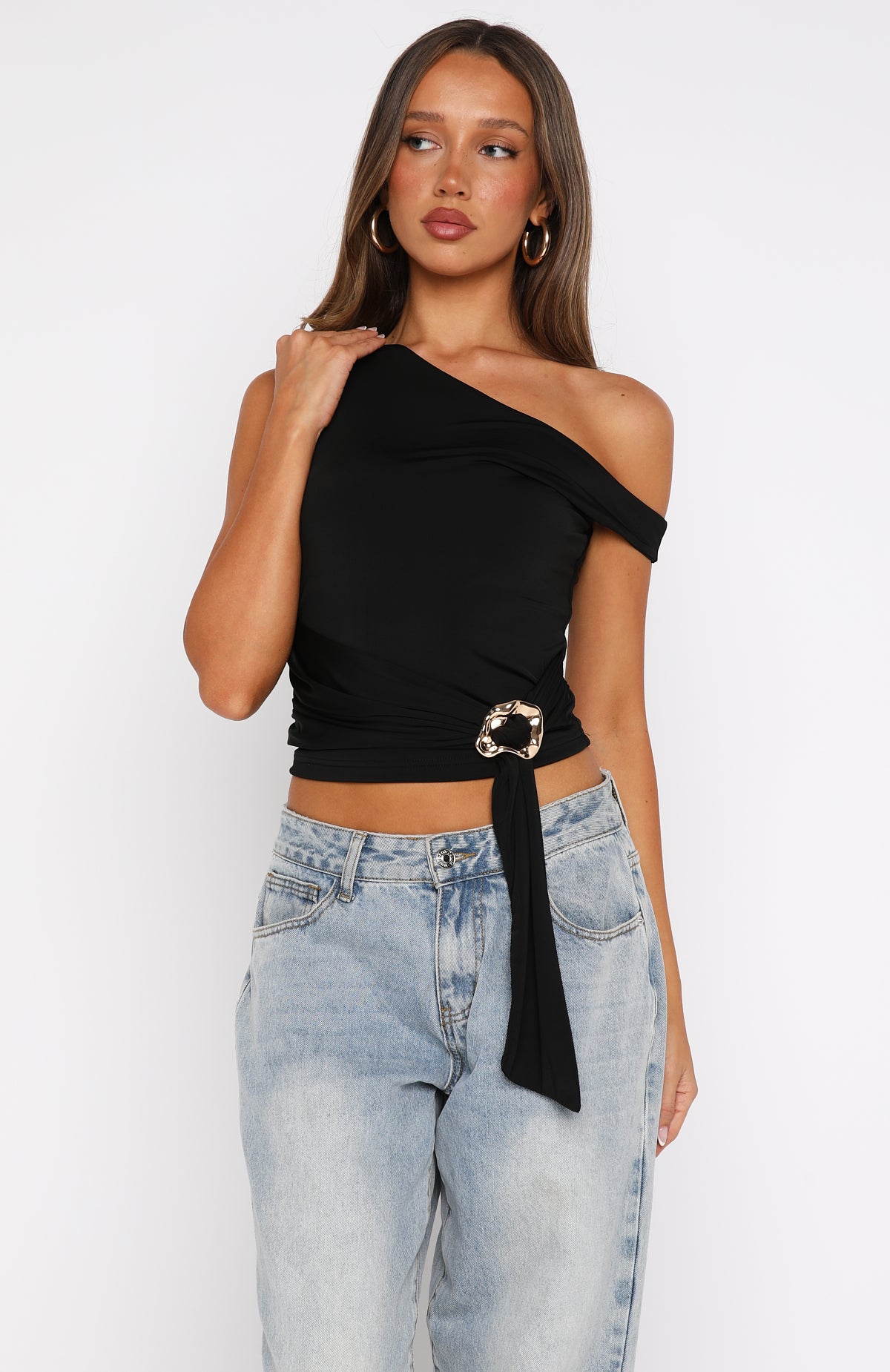 Stuck In A Dream Off Shoulder Top Black | White Fox Boutique US