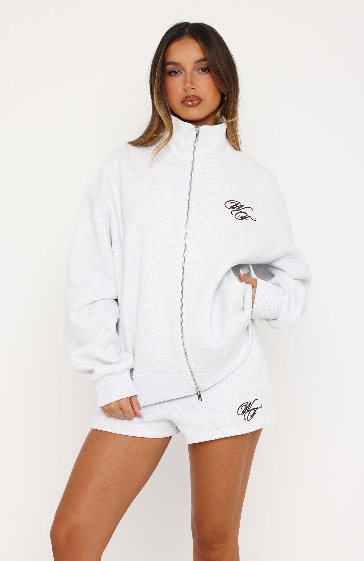 Studio 17 Raven Oversized Zip Jacket Grey Marle | White Fox