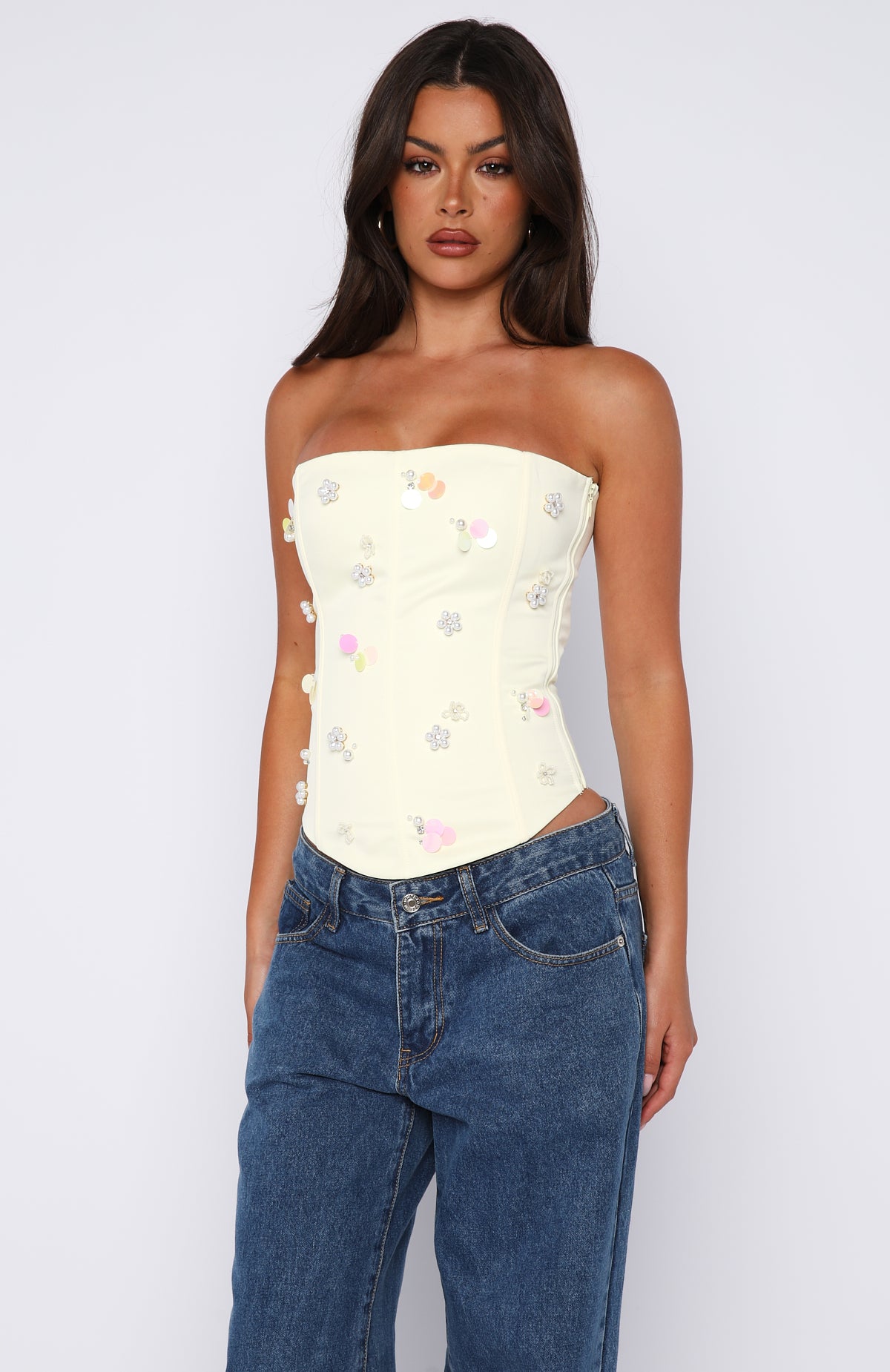 新品未使用BIBIY CHLOE PEPURAMU BUSTIER Summer Love Strapless Bustier Lemon | White Fox Boutique US