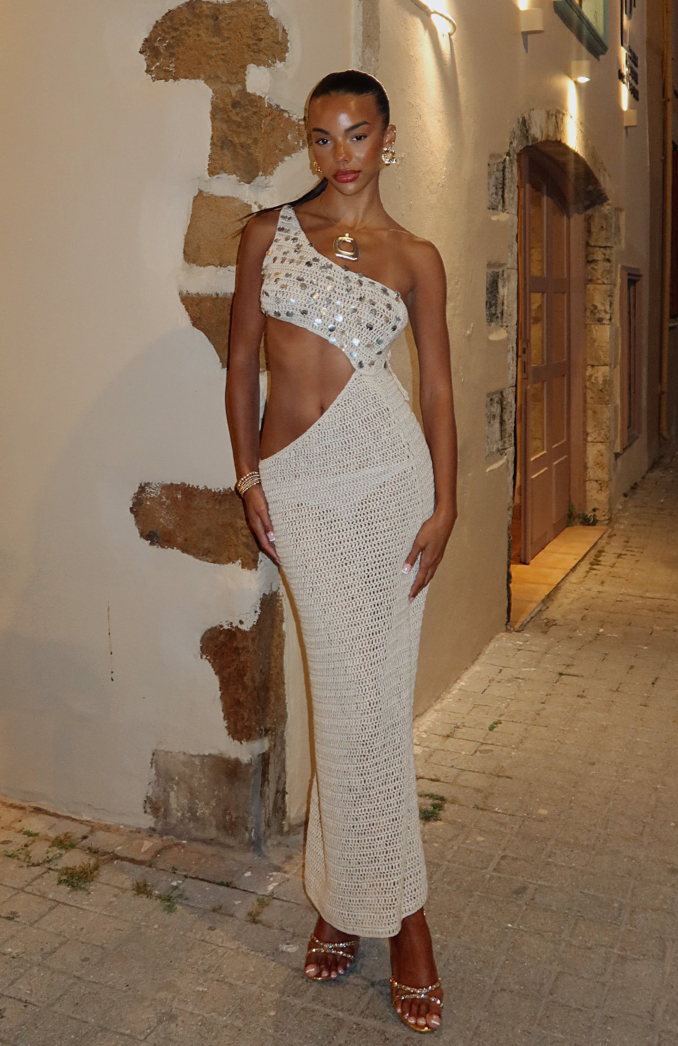 Turritella Treasure Crochet Maxi Dress Shell | White Fox Boutique US