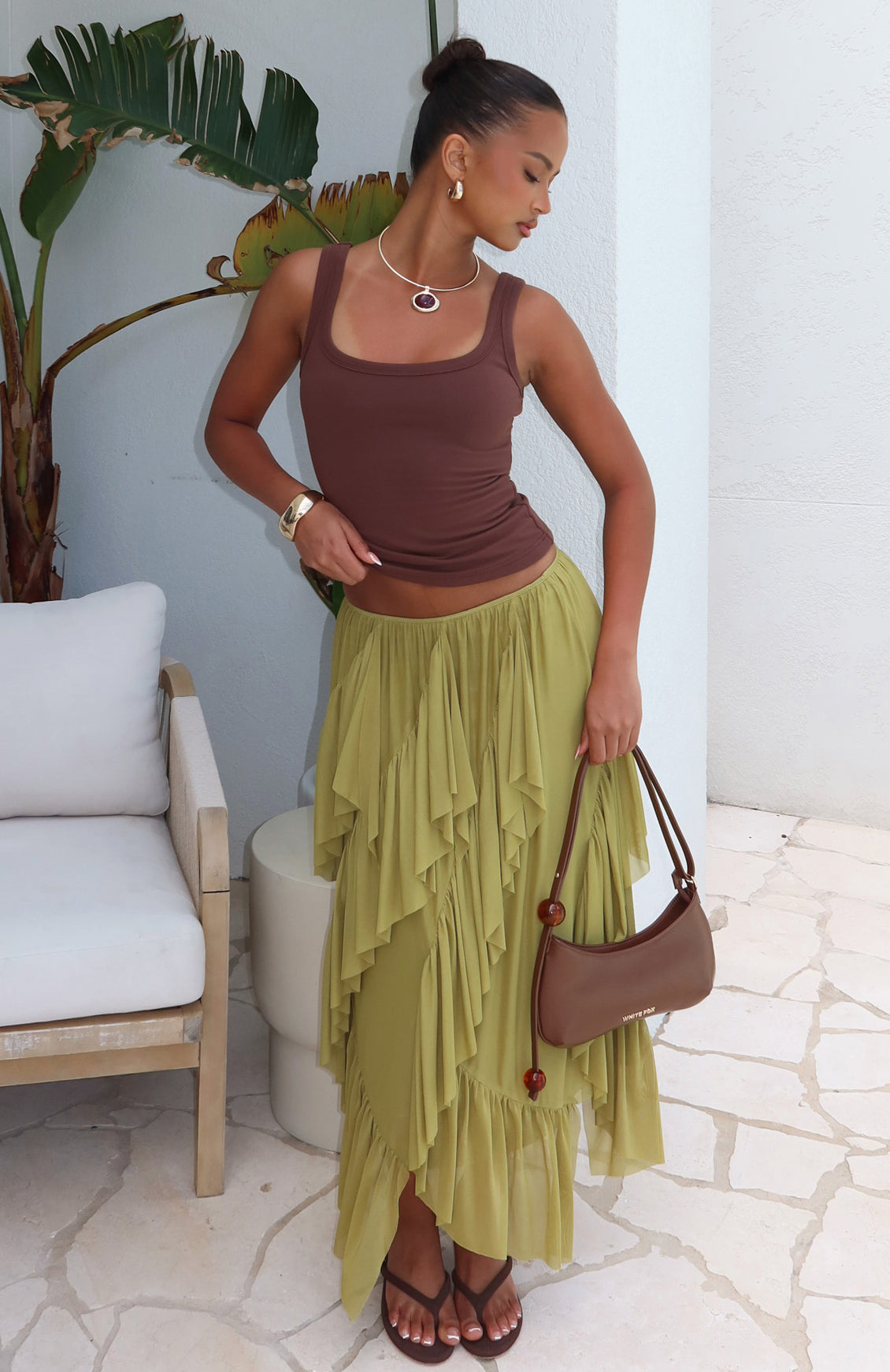 Sunset Strolls Midi Skirt Matcha | White Fox Boutique US