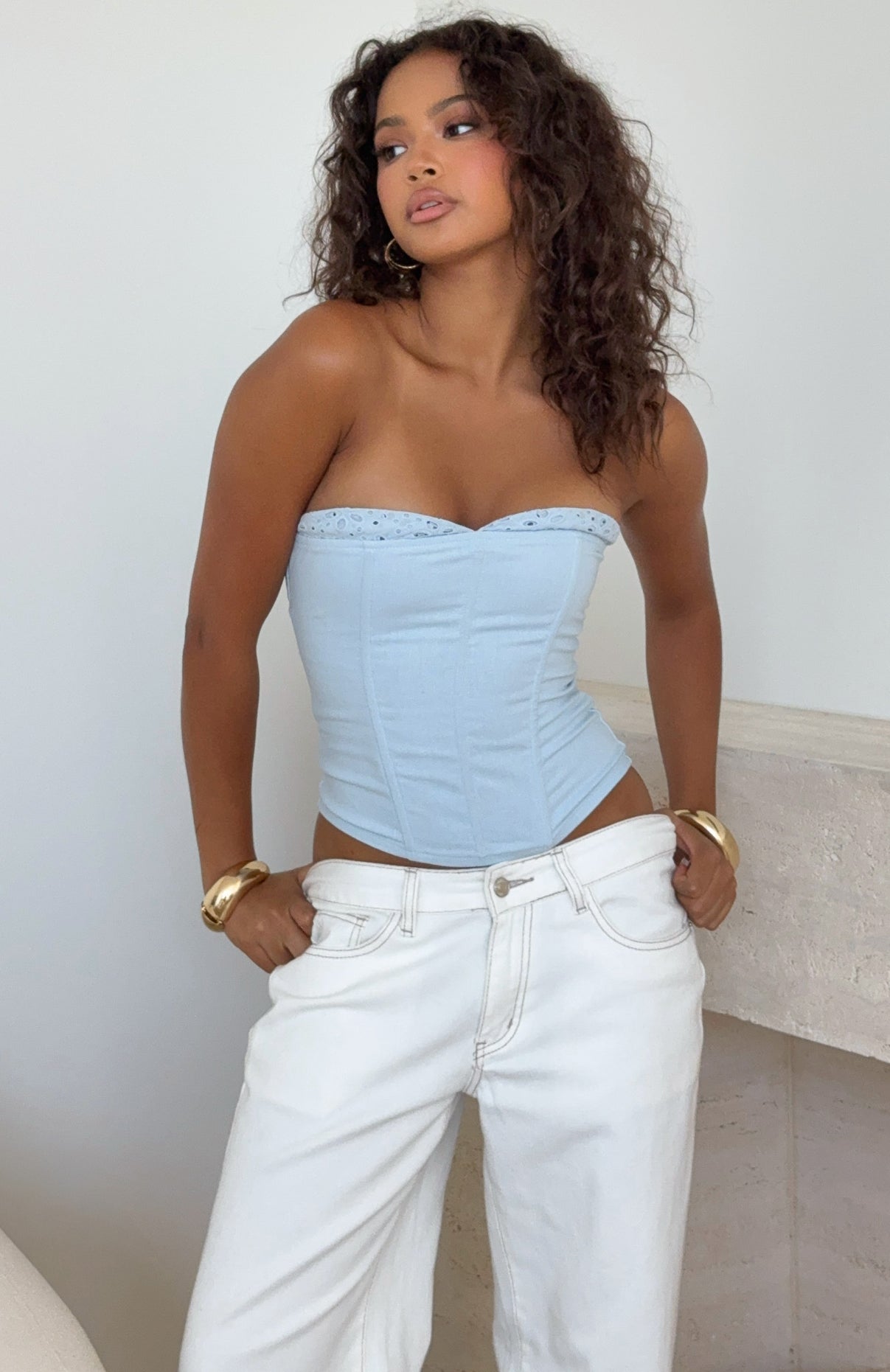 Sweet Drift Strapless Bustier Light Blue | White Fox Boutique US