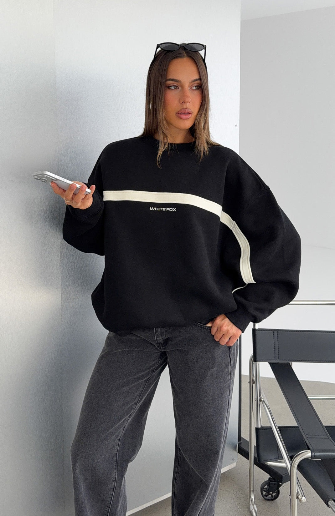 Take Another Chance Oversized Drop Shoulder Sweater Black | White