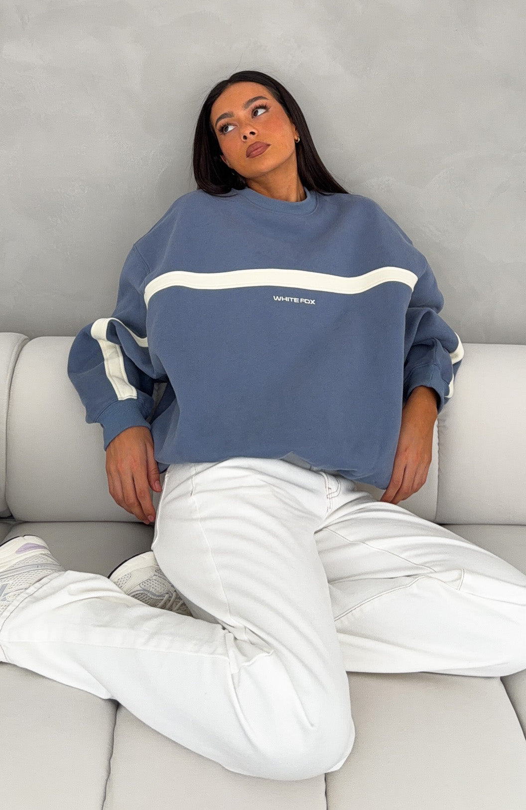 Take Another Chance Oversized Drop Shoulder Sweater Ocean | White