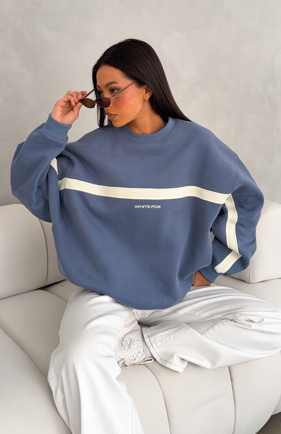 Take Another Chance Oversized Drop Shoulder Sweater Ocean | White