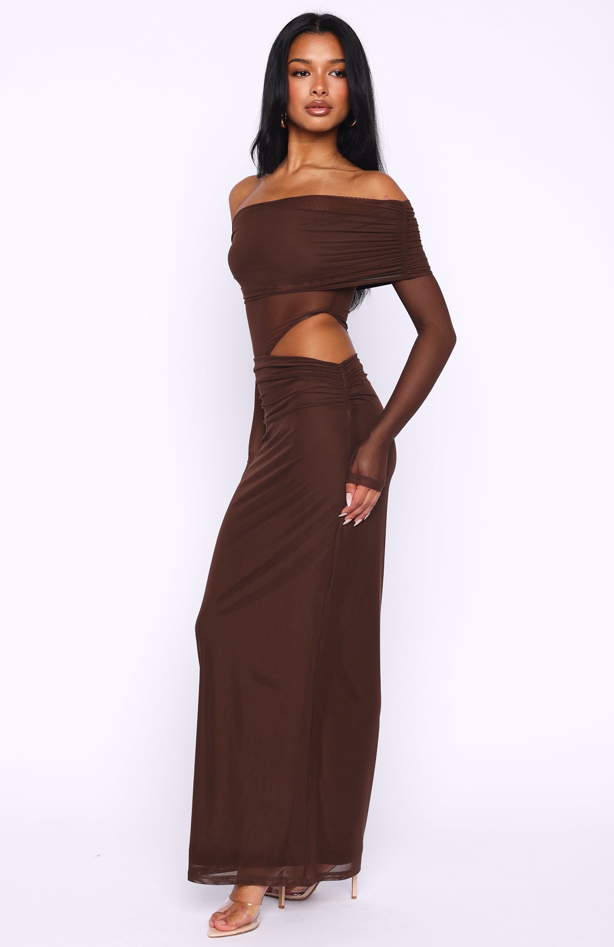 Take Another Look Long Sleeve Maxi Dress Chocolate | White Fox