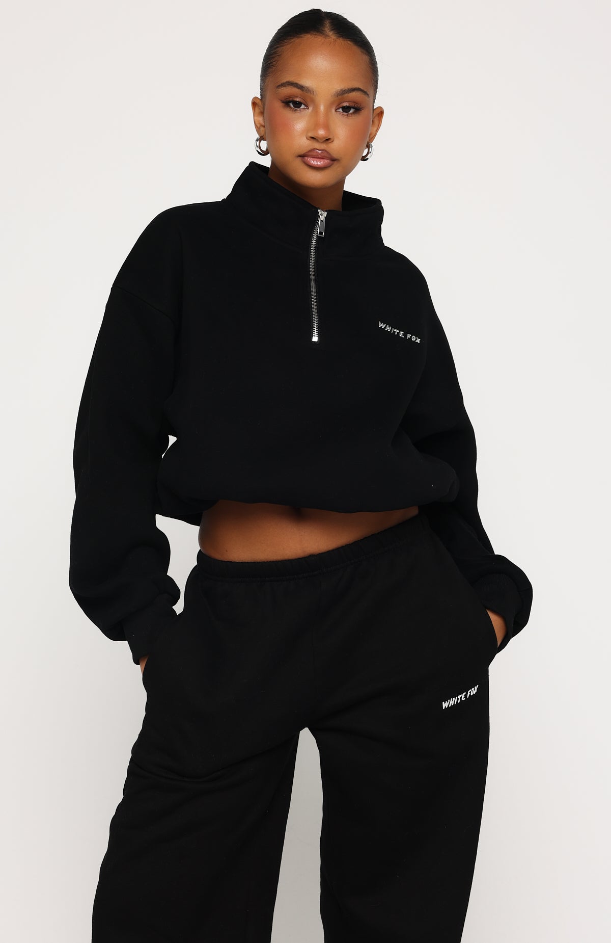 Test Drive Boxy Quarter Zip Sweater Black | White Fox Boutique US