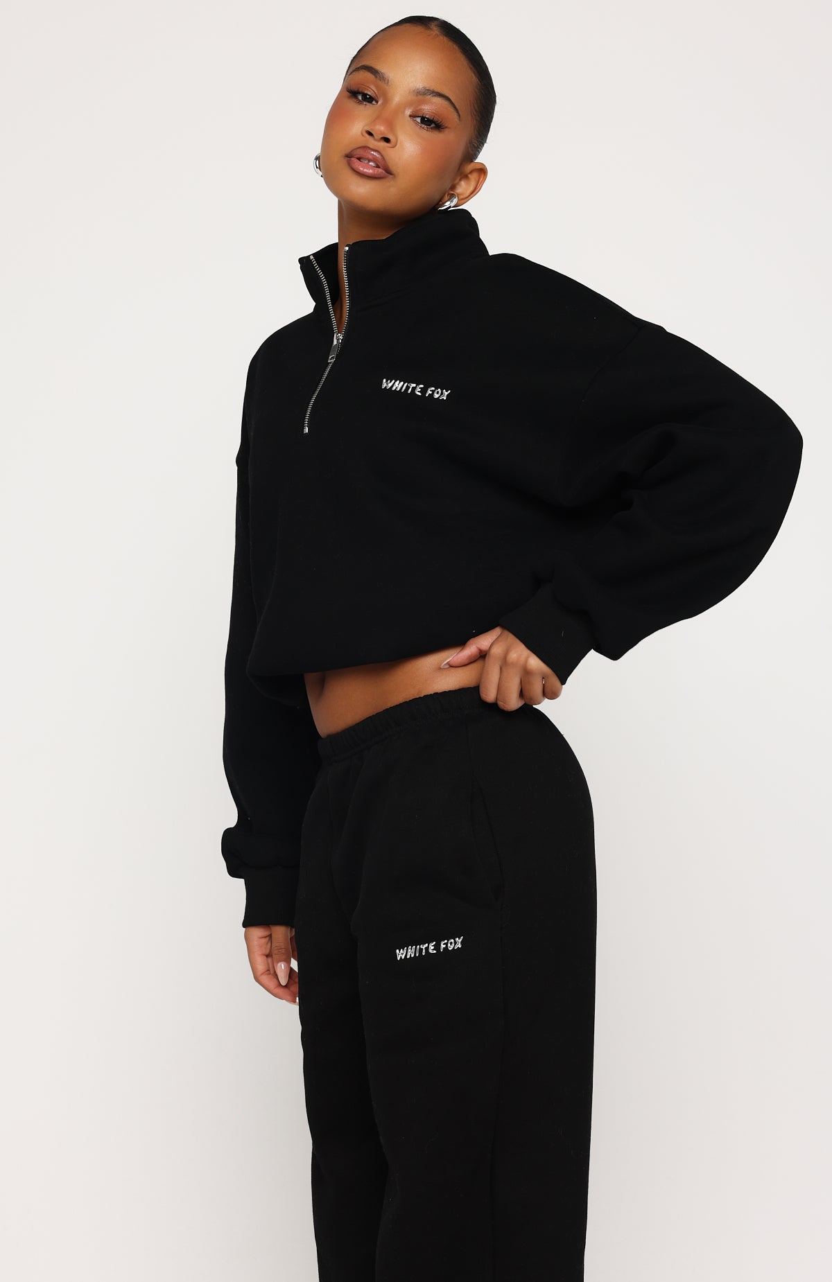 ⭐︎Q15☆ Test Drive Boxy Quarter Zip Sweater Black | White Fox Boutique US
